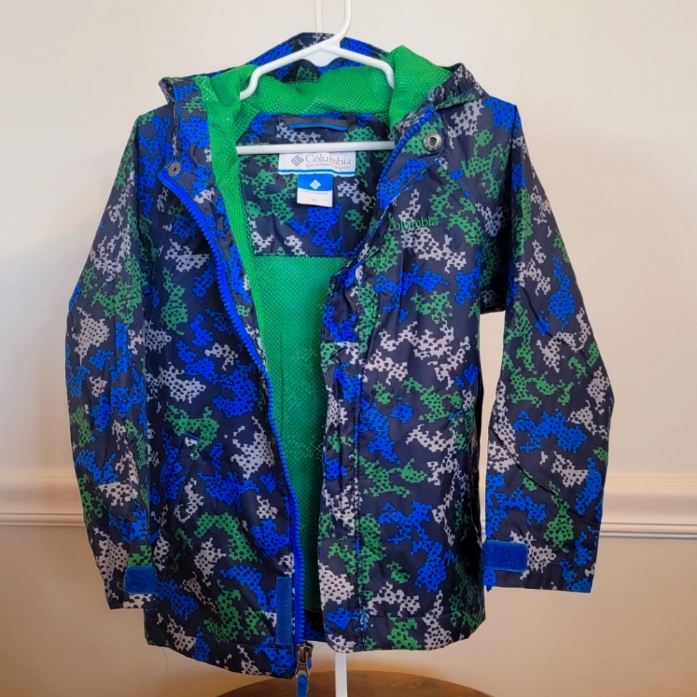 Columbia Hooded Rain Jacket Wind Breaker Blue Green Minecraft 4T